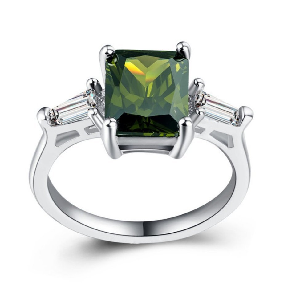 NEW Martini Olive Green Radiant Baguette Ring - Picture 2 of 5